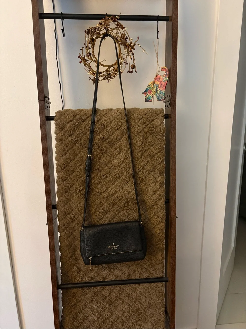 kate spade Black Pebbled Leather Crossbody with Front Zip